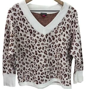 Vince Camuto Long Sleeve Ribbed Leopard Sweater Knit Pullover Size XS